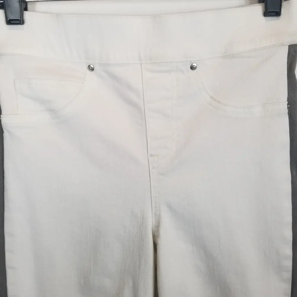 SPANX Jean-ish Ankle Skinny Pants White Charcoal Side Stripe Size Small